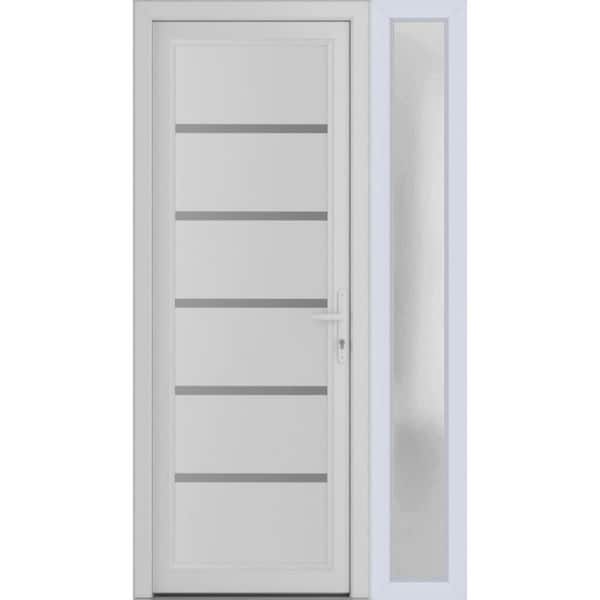 VDOMDOORS 50 in. x 80 in. Left-hand/Inswing Frosted Glass White Silk Steel Prehung Front Door with Hardware