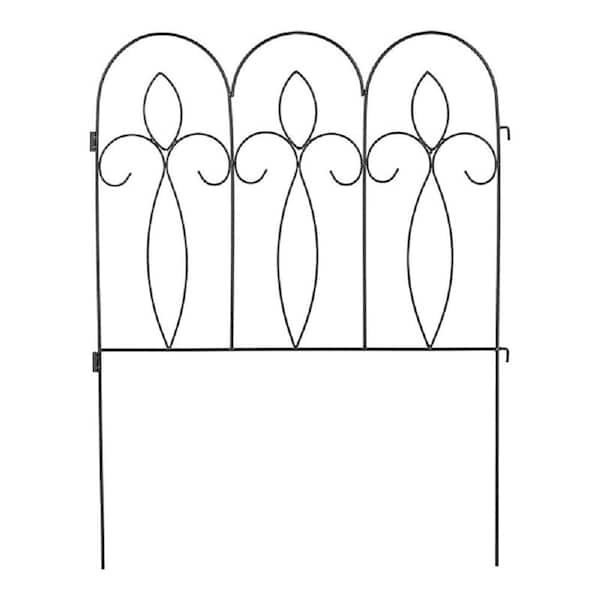 Mr. Garden 24.8 in. H x 31.9 in. W Black Black Outdoor Garden Wrought Iron Small Fence (1-Pack)