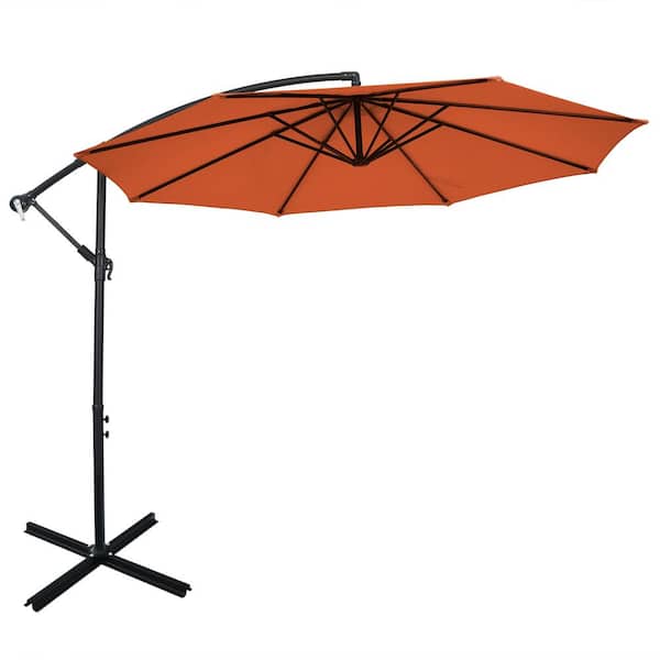 HONEY JOY 10 ft. Offset 8 Ribs Metal Cantilever Patio Umbrella with Crank for Poolside Yard Lawn Garden in Orange