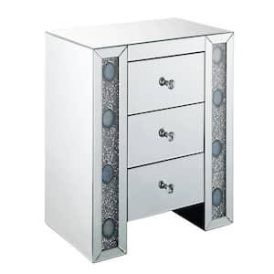 Silver Wood and Mirror Nightstand with Agate Inserts 21.85 in. L x 13.78 in. W x 25.98 in. H