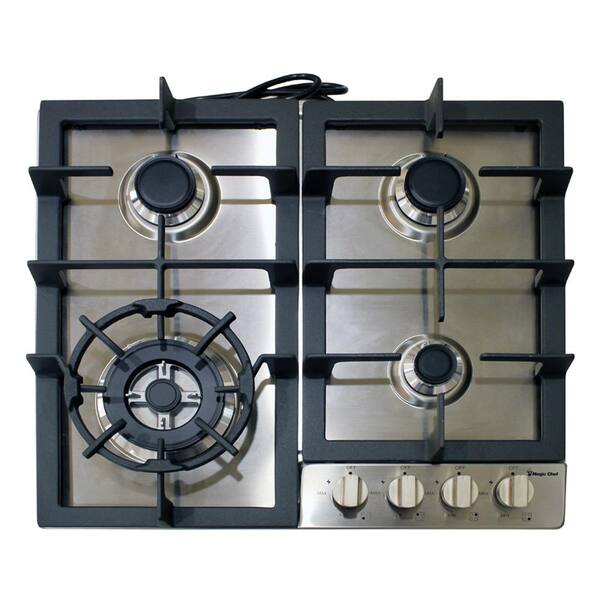24 Inch Gas Cooktop 4 Burners – Stainless Steel Tempered Glass NG/LPG Dual Fuel