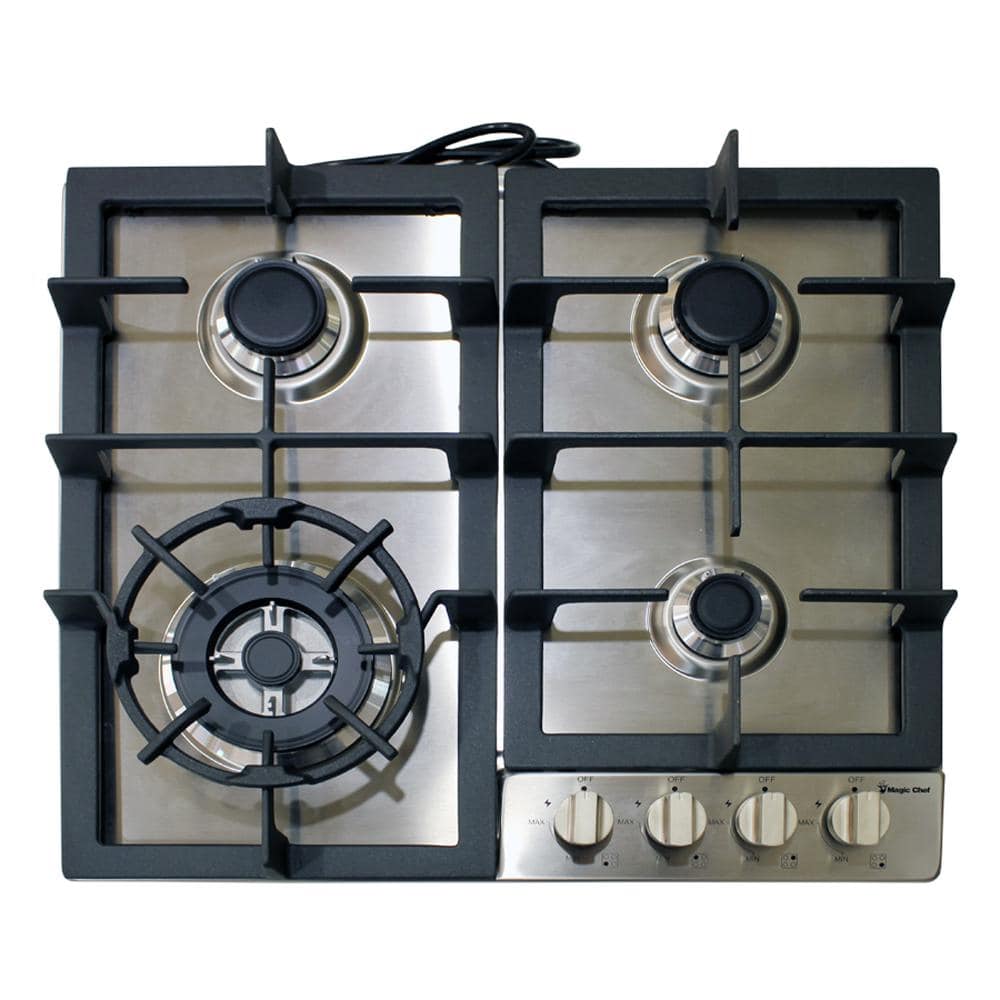 Magic Chef 24 in. Gas Cooktop in Stainless Steel with 4 Burners, Silver