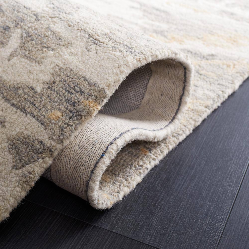 Ivory and Gray Abstract Handmade Wool 4' x 6' Area Rug