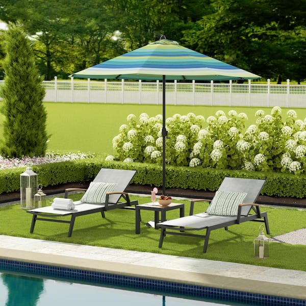 ULAX FURNITURE CANYON 3-Piece Aluminum Outdoor Chaise Lounge Set with Side Table