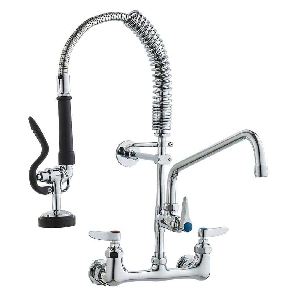 "Wall-Mounted Brass Kitchen Faucet, 21"" Tall, 8"" Installation Width, Includes 12"" Rotating Spout and Pull-Down Sprayer" price history on PriceWatchPro