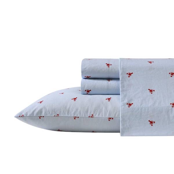 Nautica Lobster Walk 3-Piece Light Blue Cotton Twin Sheet Set