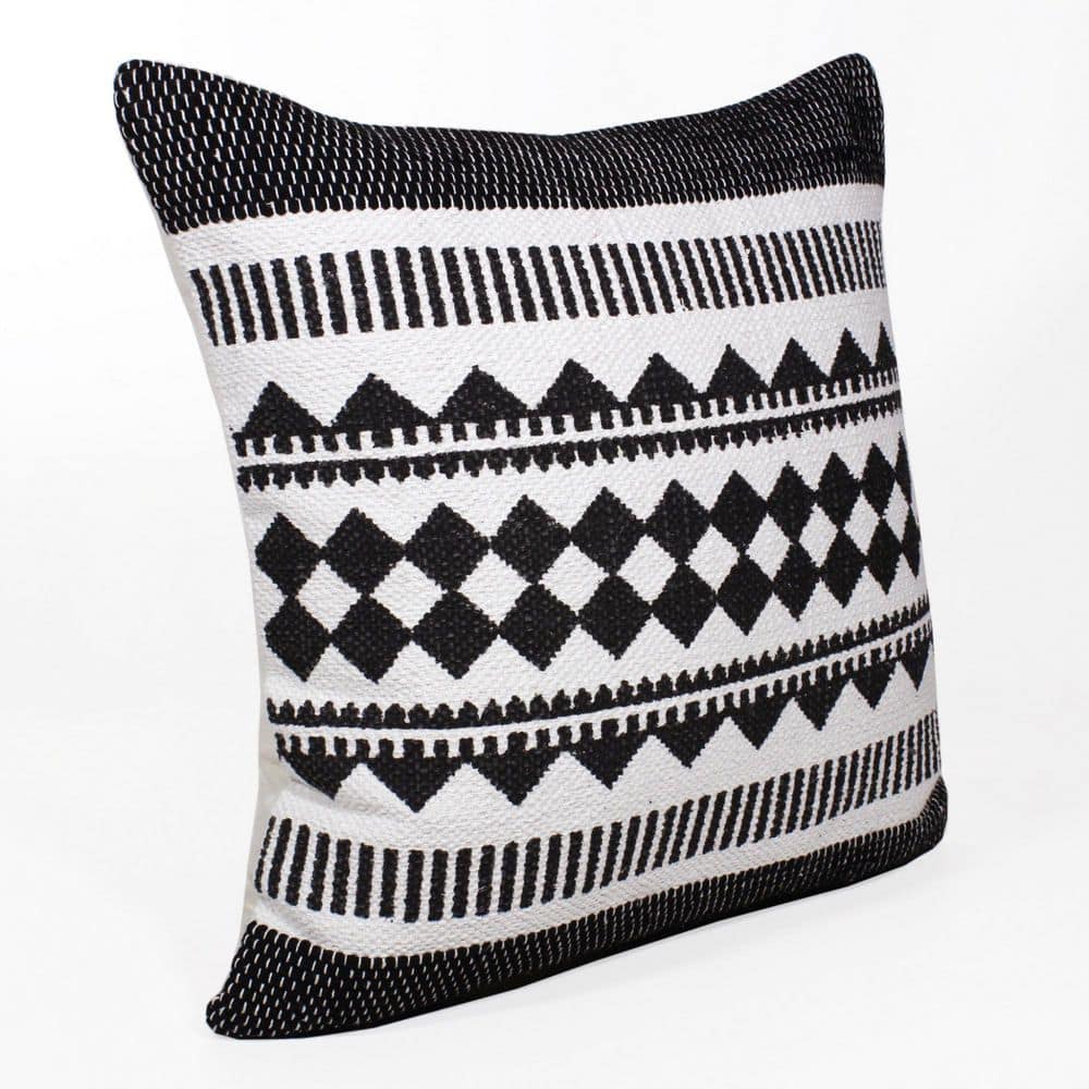 Black and White Cowhide Geometric Square Throw Pillow