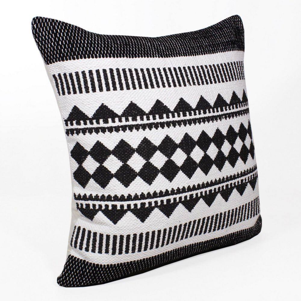 Black and White Cowhide Geometric Square Throw Pillow