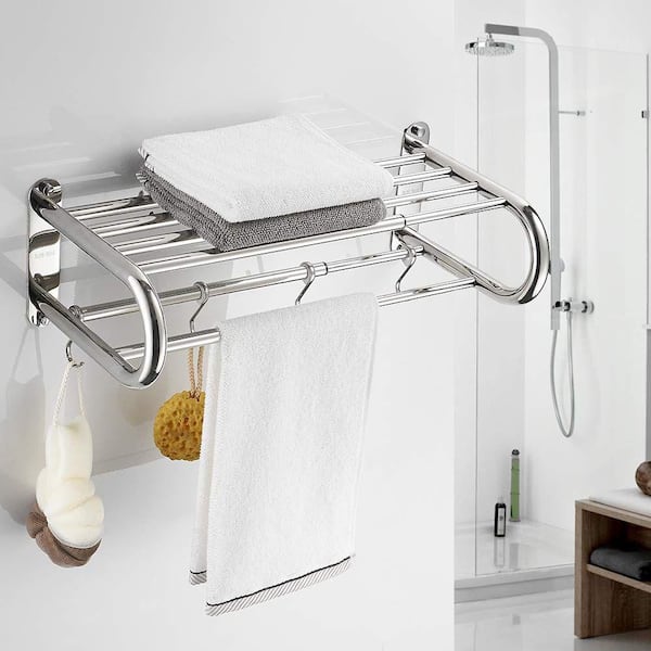 Towel Racks for Bathroom Mirror Polished Double Rod with Hook Bathroom  Kitchen Multifunctional Wall-Mounted Towel Racks for Bathroom Towel Storage
