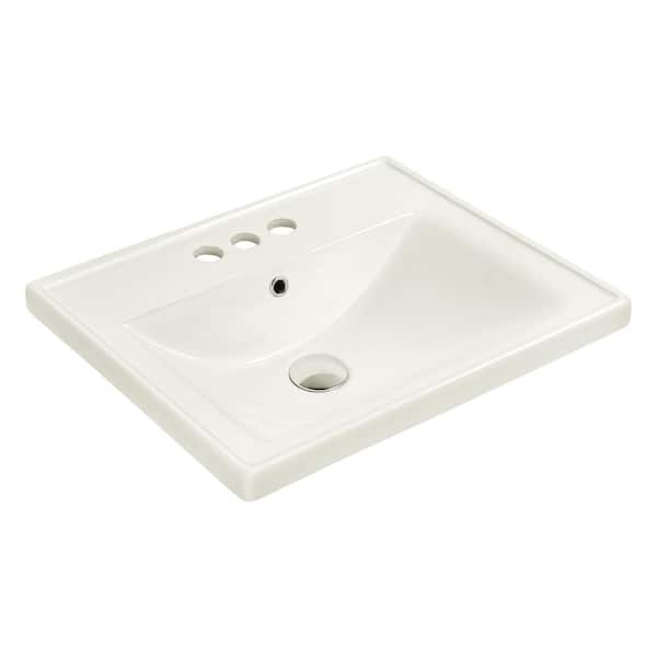 Dekorman Malibu 19-7/8 in. Bathroom Sink in White Glazed Ceremic Rectangular Drop-In with Overflow and 4 in. Faucet Holes