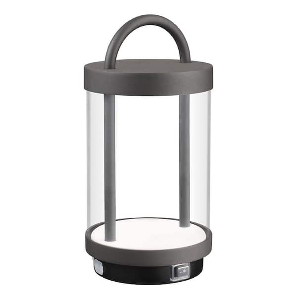 TAIFOND 11.6 in. Dark Gray Outdoor Table Lamp with Clear Glass Shade