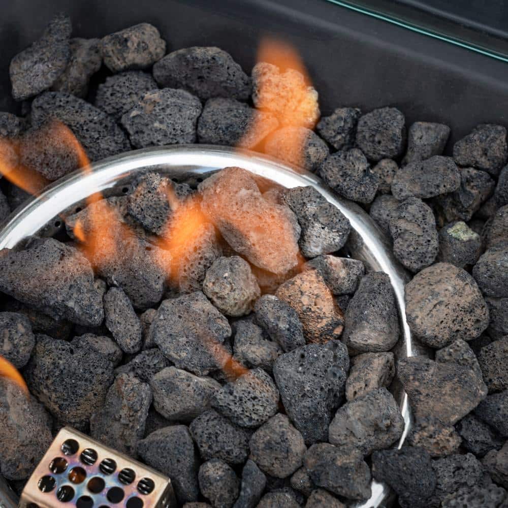 Black Gas Fire Pit Table with Glass Burner Enclosure