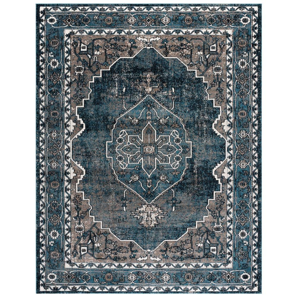 Vintage Hamadan 8 ft. x 10 ft. Blue/Ivory Ornate Border Distressed Area Rug price history on PriceWatchPro