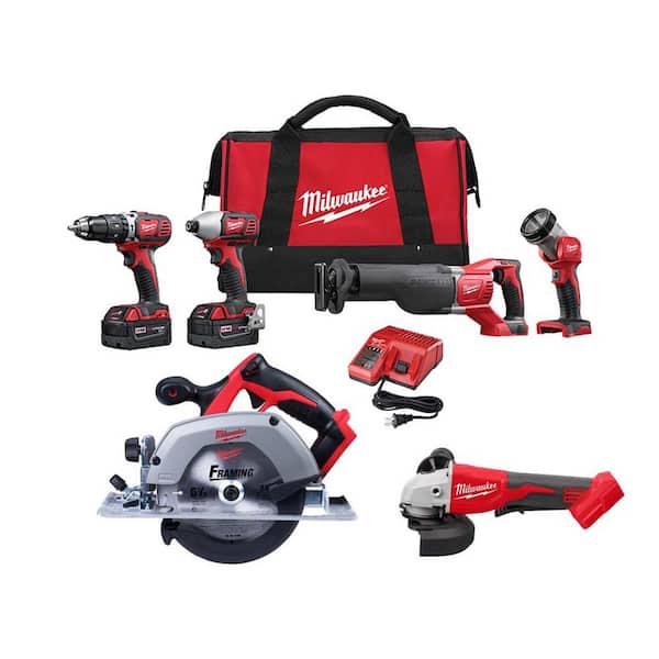 Milwaukee M18 18V Lithium-Ion Cordless Combo Kit with Two 3.0Ah Batteries (4-Tool) with 6-1/2 in. Circular Saw & Grinder