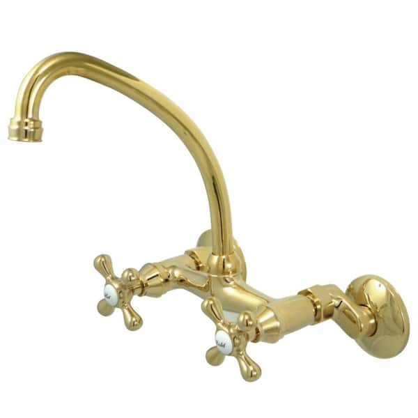 Kingston Brass Traditional 2-Handle Wall-Mount Standard Kitchen Faucet in Polished Brass