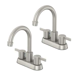 Garrick 4 in. Centerset 2-Handle High-Arc Bathroom Faucet w/Drain Kit Included and 2-Piece Hose, Brushed Nickel (2-Pack)
