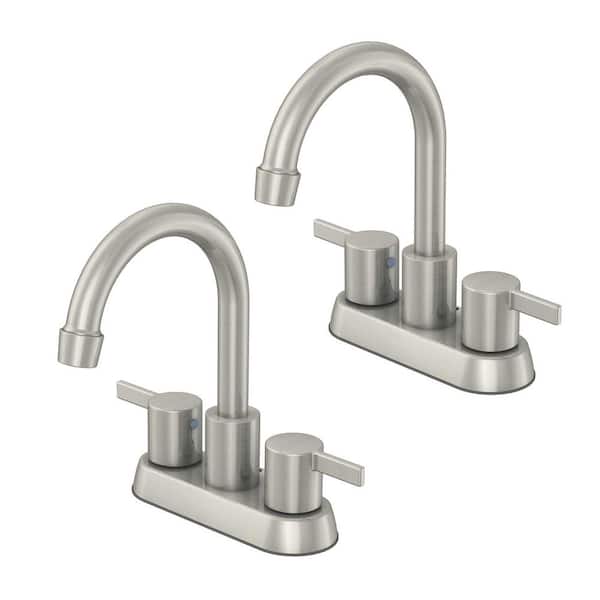 PRIVATE BRAND UNBRANDED Garrick 4 in. Centerset 2-Handle High-Arc Bathroom Faucet w/Drain Kit Included and 2-Piece Hose, Brushed Nickel (2-Pack)