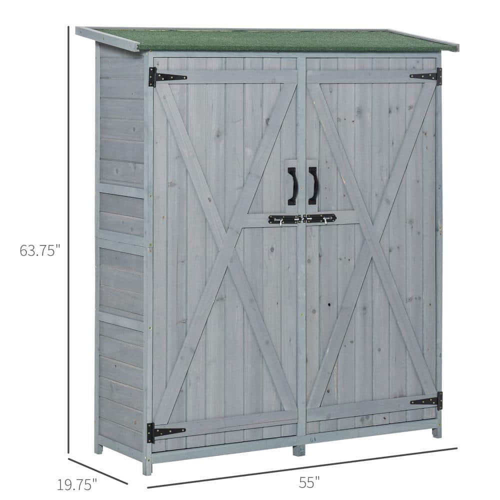 Gray Fir Wood Outdoor Storage Cabinet with Shelves