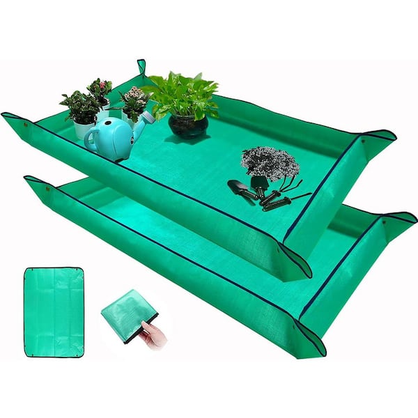 2-Piece Plant Repotting Mat 43.3 in. x 29.5 in. Thickened Foldable Waterproof Tray Mess Control Portable Gardening Mat
