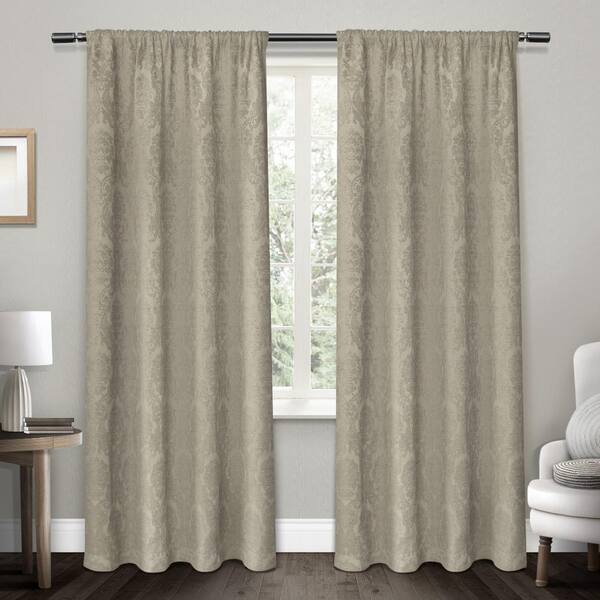 Unbranded Damask Taupe Chenille Heavyweight Jacquard Medallion Rod Pocket Top Window Curtain