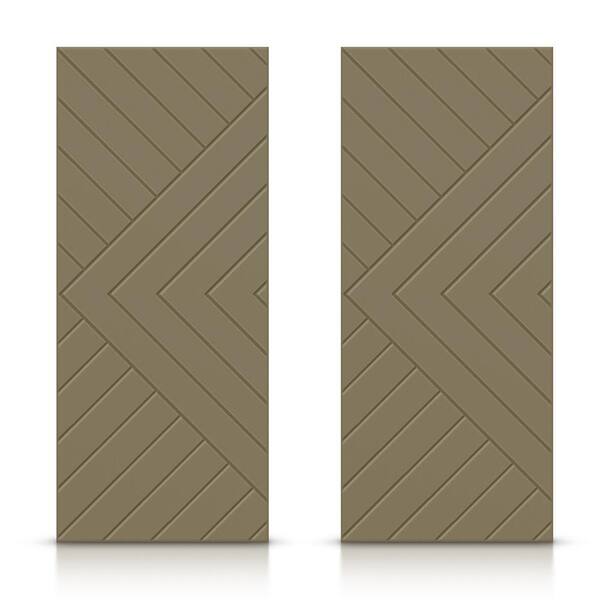 CALHOME 84 in. x 80 in. Hollow Core Olive Green Stained Composite MDF Interior Double Closet Sliding Doors
