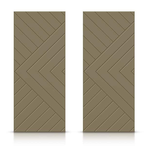 CALHOME 84 in. x 96 in. Hollow Core Olive Green Stained Composite MDF Interior Double Closet Sliding Doors