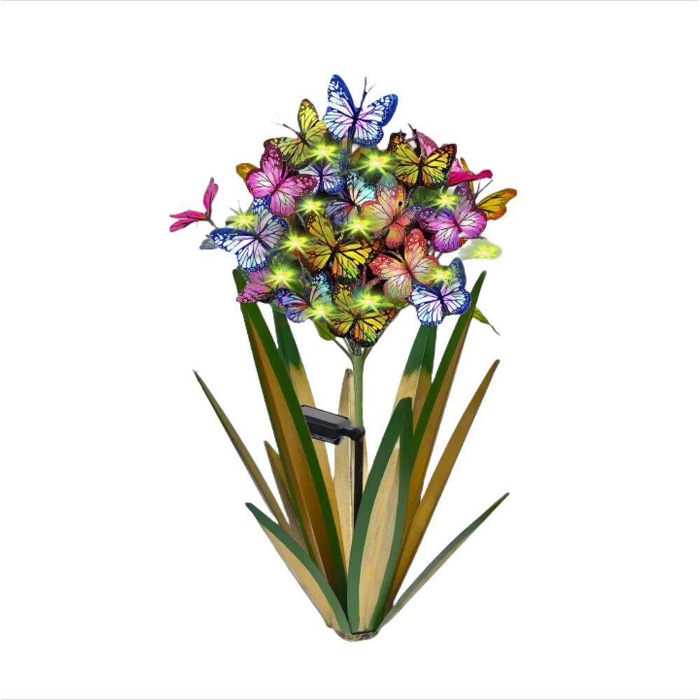 Solar Metal Agave Butterfly Flower Stick Garden Sculpture (3 Pieces Light Green) price history on PriceWatchPro