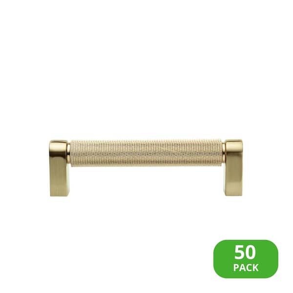 50-Pack Kent Knurled 4 in. (102 mm) Center-to-Center Industrial Satin Brass Bar Drawer Pull