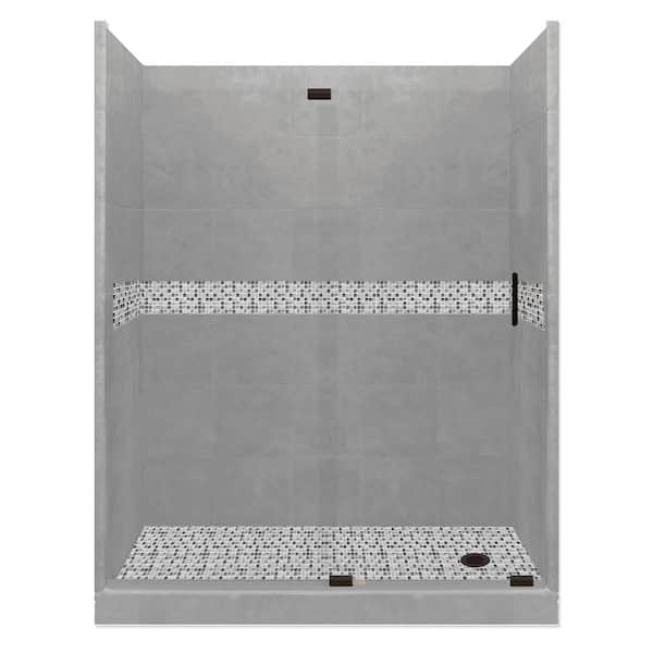 American Bath Factory Del Mar Grand Slider 34 in. x 60 in. x 80 in. Right Drain Alcove Shower Kit in Wet Cement and Black Pipe Hardware