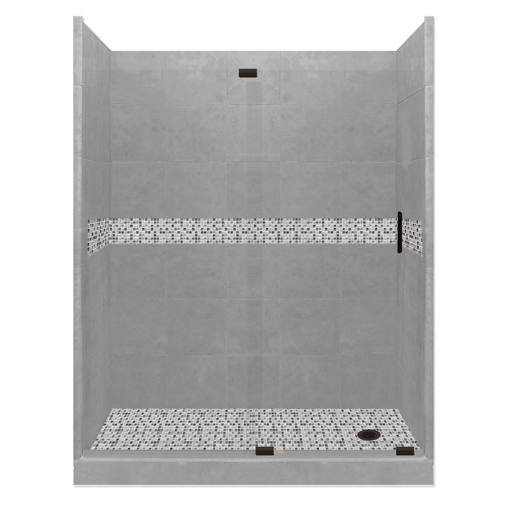 Del Mar Grand Slider 36 in. x 60 in. x 80 in. Right Drain Alcove Shower Kit in Wet Cement and Black Pipe Hardware price history on PriceWatchPro