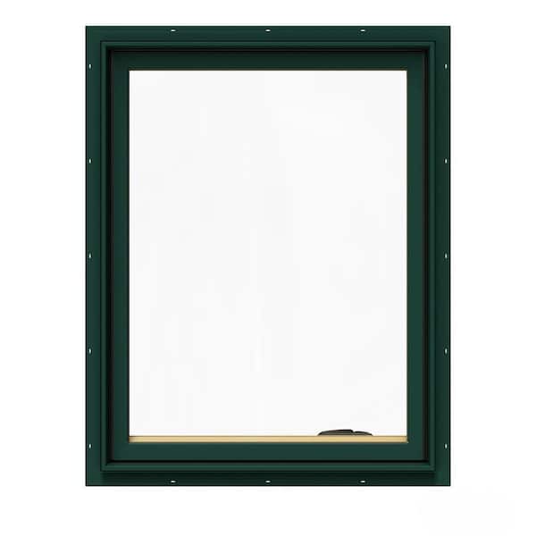 JELD-WEN 24.75 in. x 36.75 in. W-2500 Series Green Painted Clad Wood Right-Handed Casement Window with BetterVue Mesh Screen
