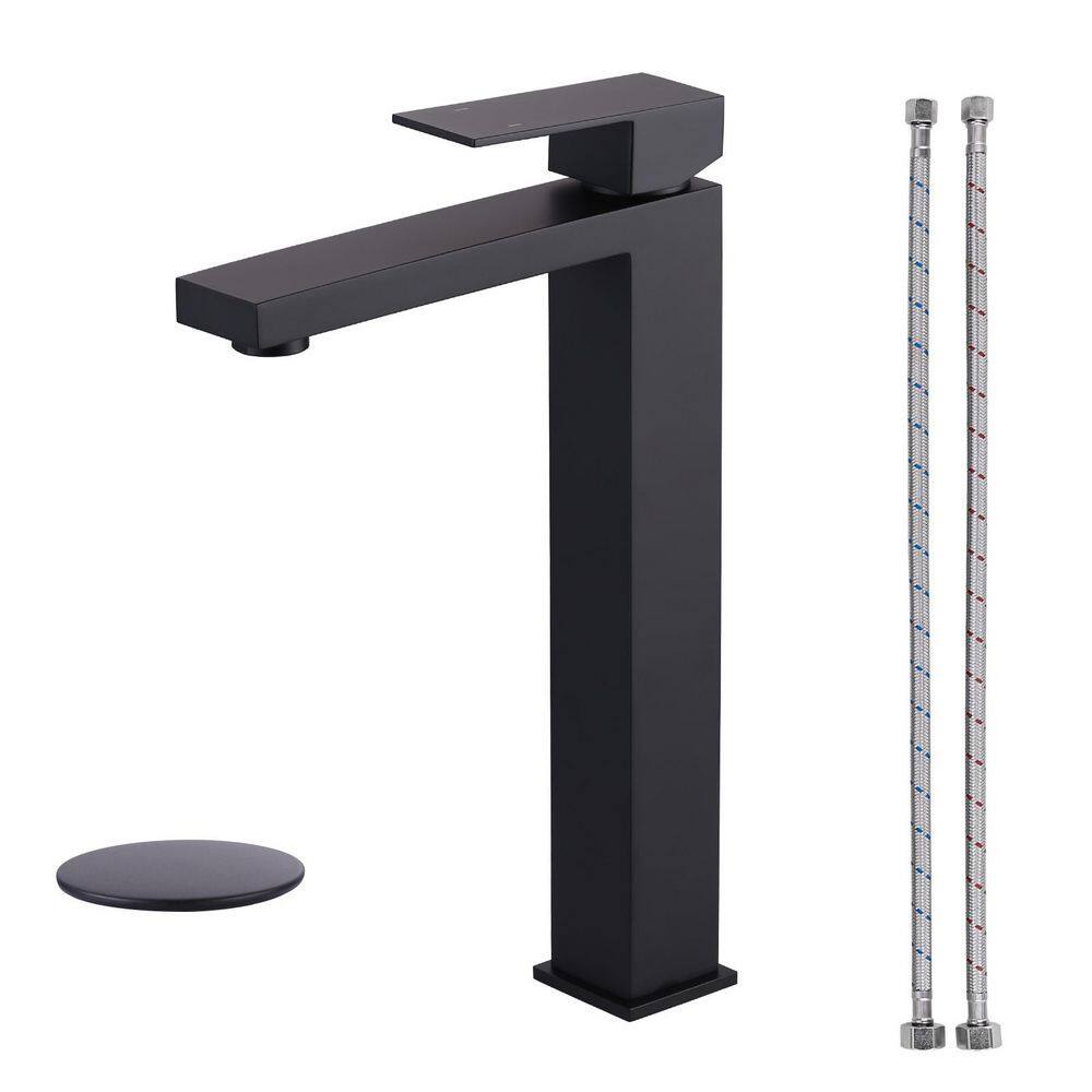 Single Handle Single Hole High Arc Bathroom Faucet with Supply Line Included in Matte Black price history on PriceWatchPro