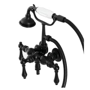 Aqua Vintage 3-Handle Wall-Mount Clawfoot Tub Faucets with Hand Shower in Matte Black