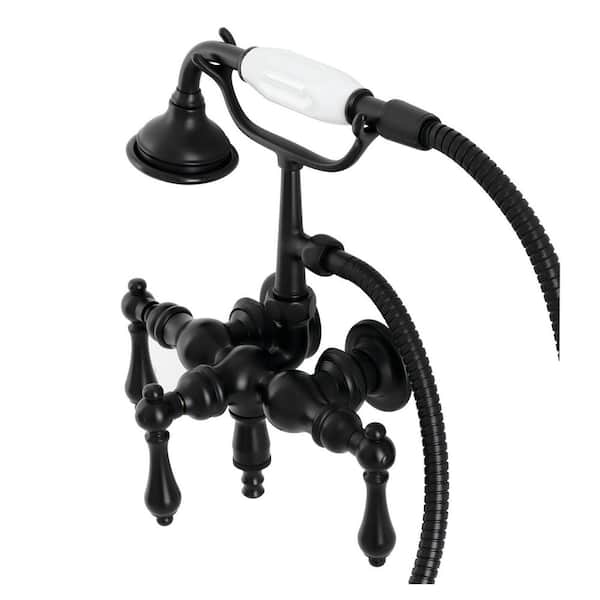 Kingston Brass Aqua Vintage 3-Handle Wall-Mount Clawfoot Tub Faucets with Hand Shower in Matte Black