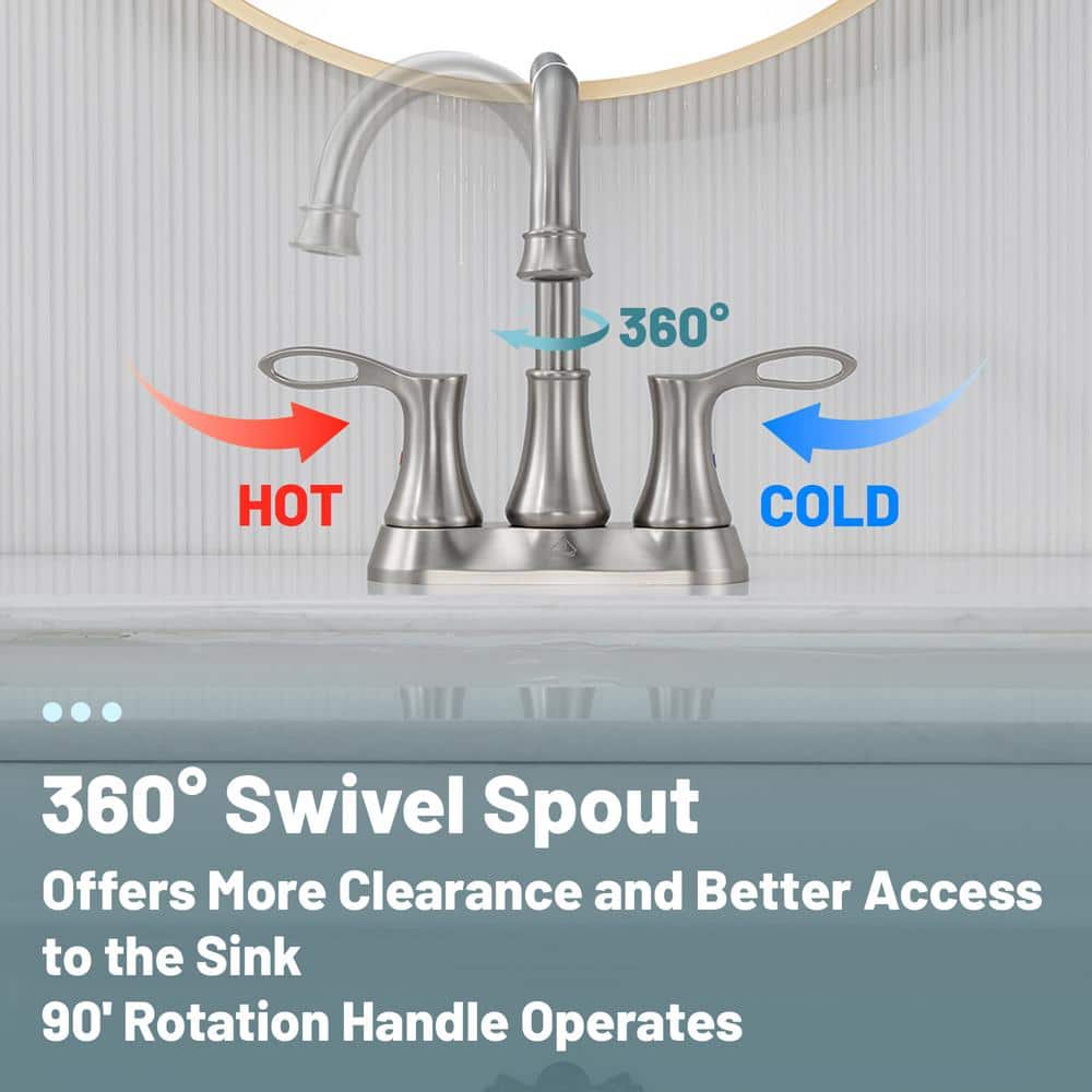 Brushed Nickel Dual Handle High Arc Bathroom Faucet with Metal Drain