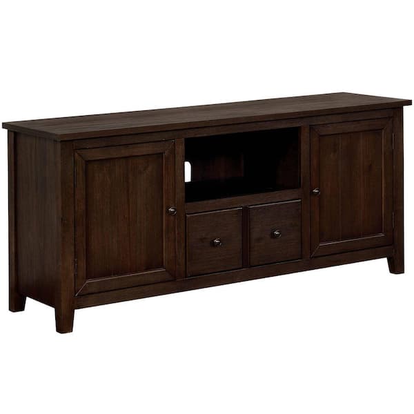 Benjara 60 in. Brown Wood TV Stand Fits TVs Upto 55 in. with 2-Drawers