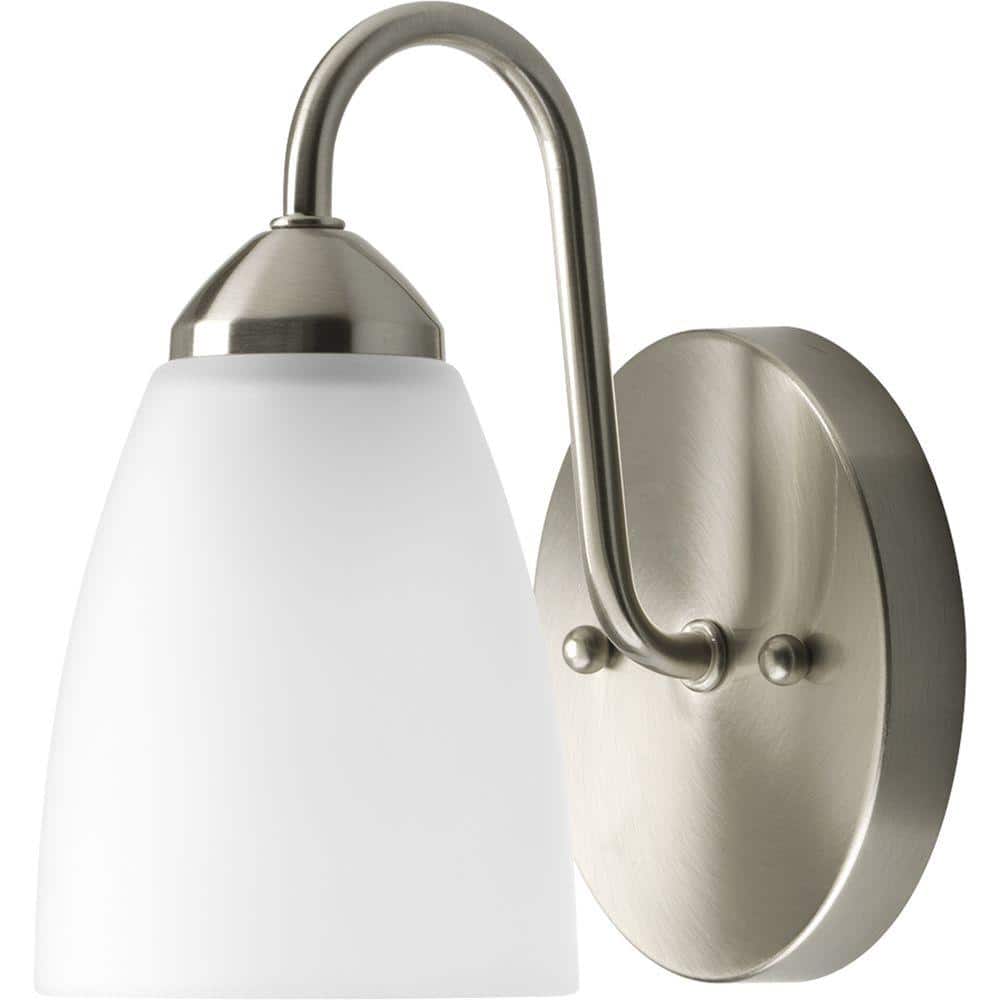 Brushed Nickel 9" Direct Wired Bath Light with Etched Glass Shade