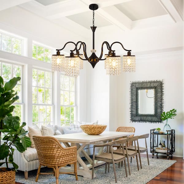 Magic Home 29.92 in. 6-Light Mordern Black Chandelier with K9