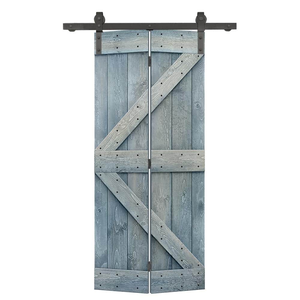 38 in. x 80 in. K Series Solid Core Denim Blue Stained DIY Wood Bi-Fold Door with Sliding Hardware Kit price history on PriceWatchPro
