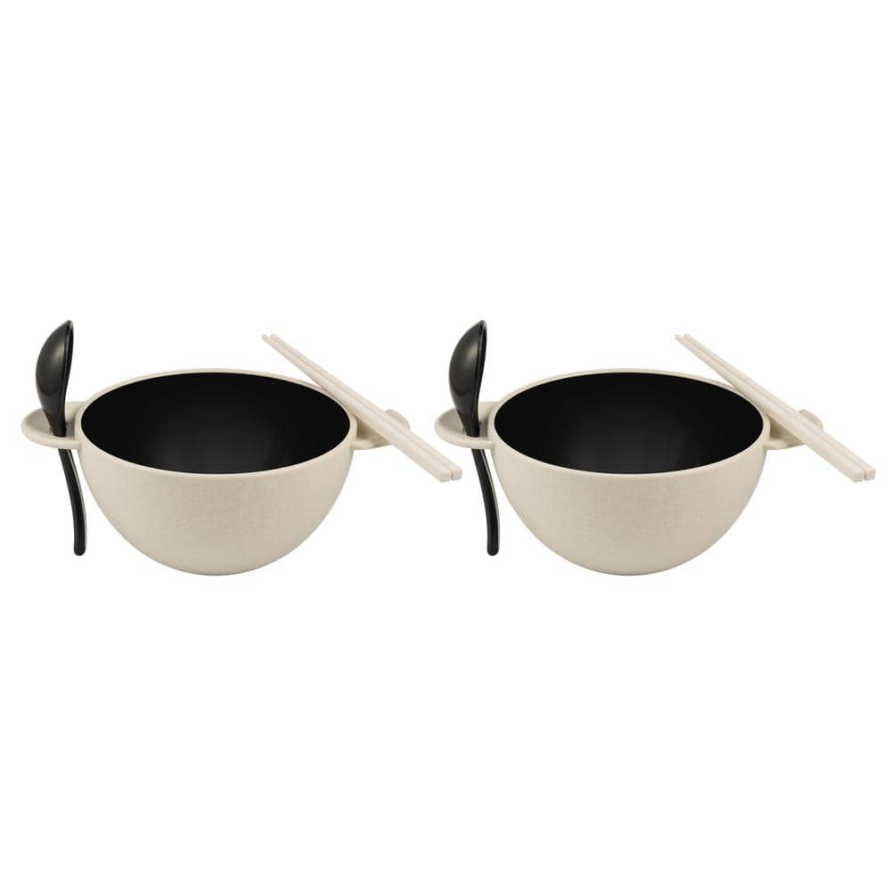 Ozeri 33.5 fl. oz. Beige and Black Plant Based Earth Ramen Bowl 6-Piece Set