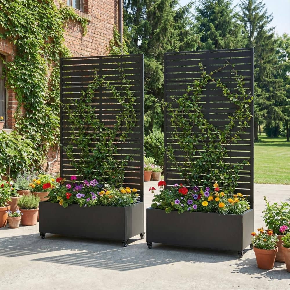 72 in. H x 35 in. W Metal Black Rectangle Pots and Planter Raised Box with Trellis for Vine Climbing Plants(Set of 2) price history on PriceWatchPro