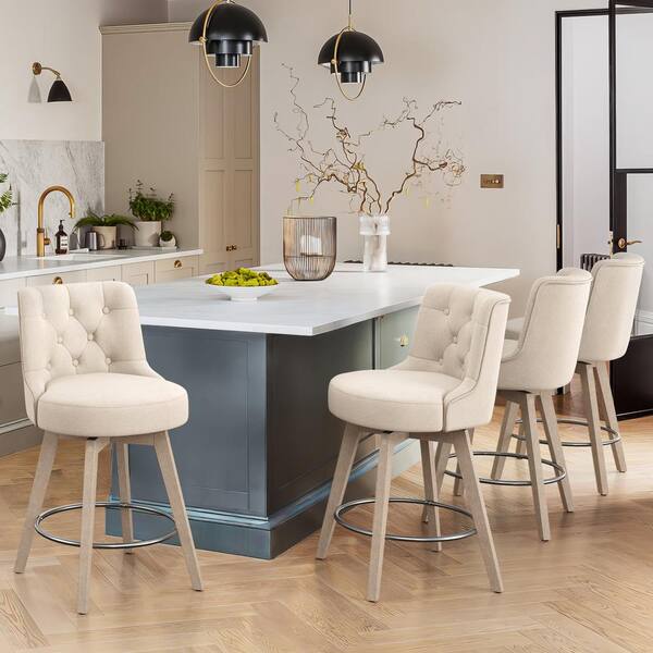 Rowland 26.5 in Seat Height Line Upholstered Fabric Counter Height Solid Wood Brushed Leg Swivel Bar stool（Set of 1）