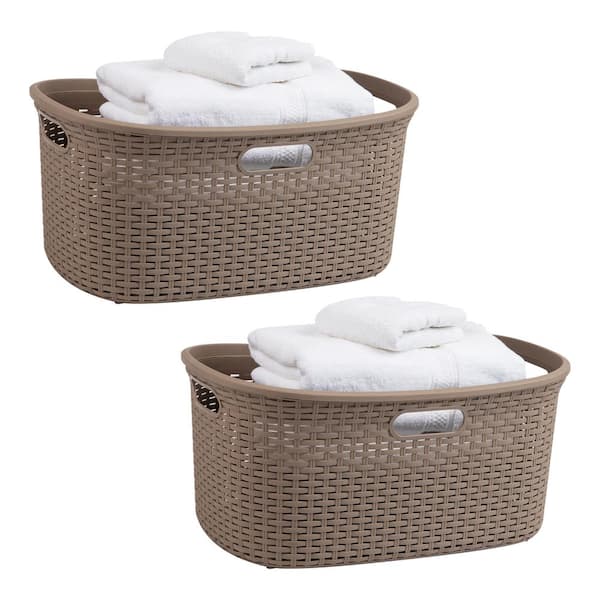 Tan 11 in. H x 14.5 in. W x 23 in. L Plastic 40L Slim Ventilated Rectangle Laundry Hamper with Lid (Set of 2)