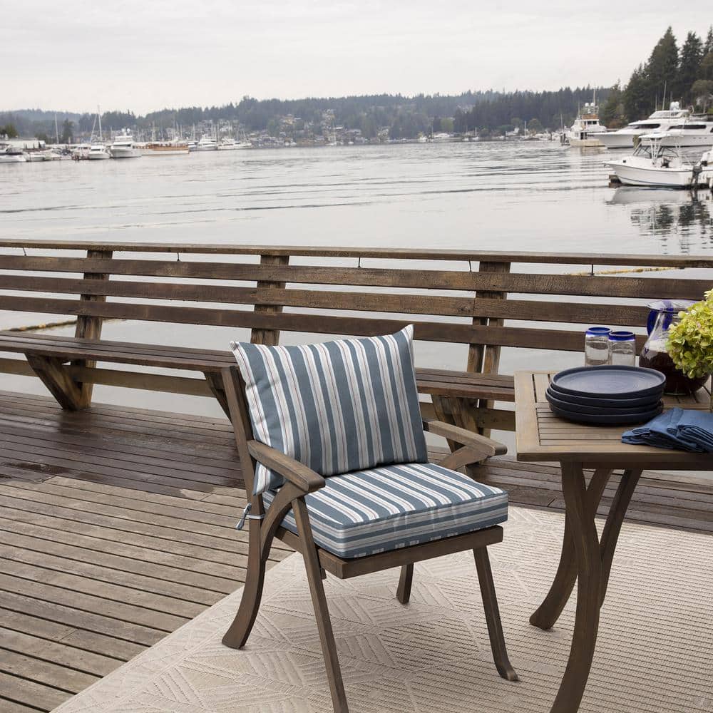 Ocean Blue Stripe Recycled Fabric Outdoor Dining Chair Cushion Set