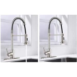 Single-Handle Pull Out Kitchen Faucet with Deck Plate in Brushed Nickel