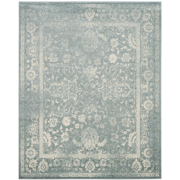 Adirondack Slate/Ivory 12 ft. x 18 ft. Border Distressed Area Rug