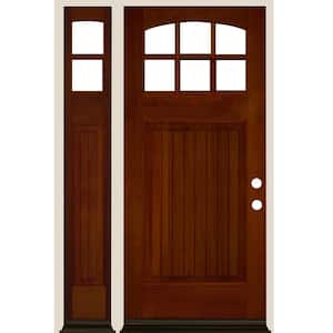 50 in. x 80 in. V-Groove Arched 6-Lite English Chestnut Stain Left Hand Douglas Fir Prehung Front Door Left Sidelite