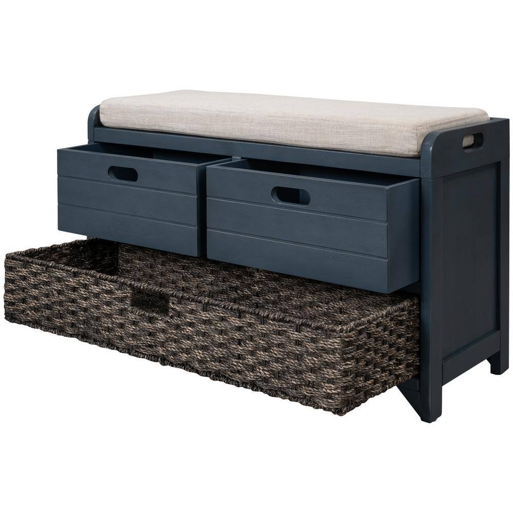 Beige Linen Backless Storage Bench with Drawers
