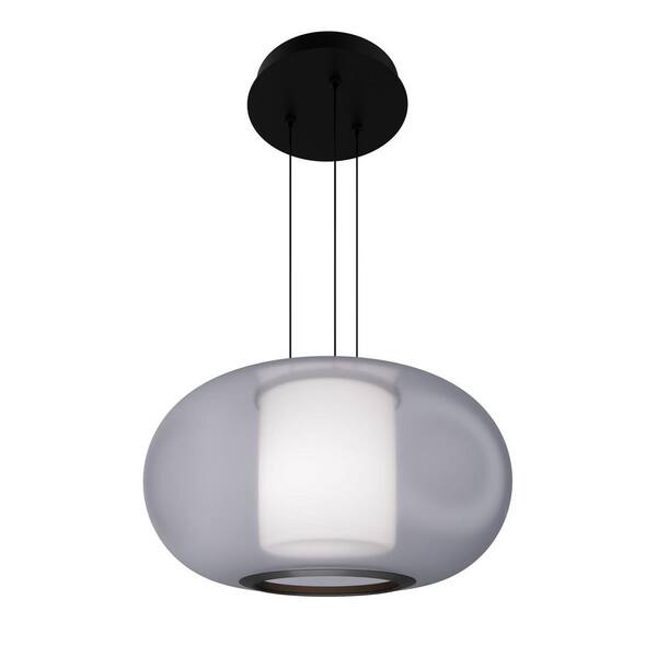 Doma 20 in. 1-Light Black Integrated LED Pendant Light with Opaline Glass Shade Selectable 4CCT 2700K-3000K-3500K-4000K