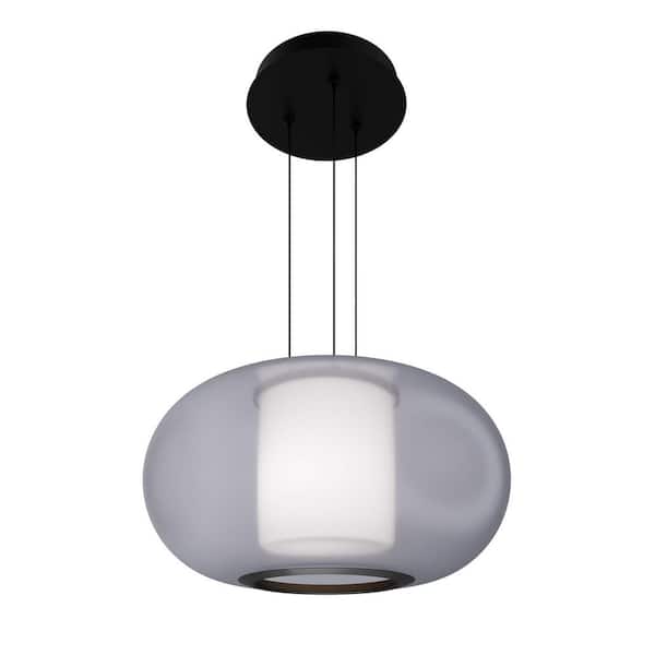 Doma 20 in. 1-Light Black Integrated LED Pendant Light with Opaline Glass Shade Selectable 4CCT 2700K-3000K-3500K-4000K
